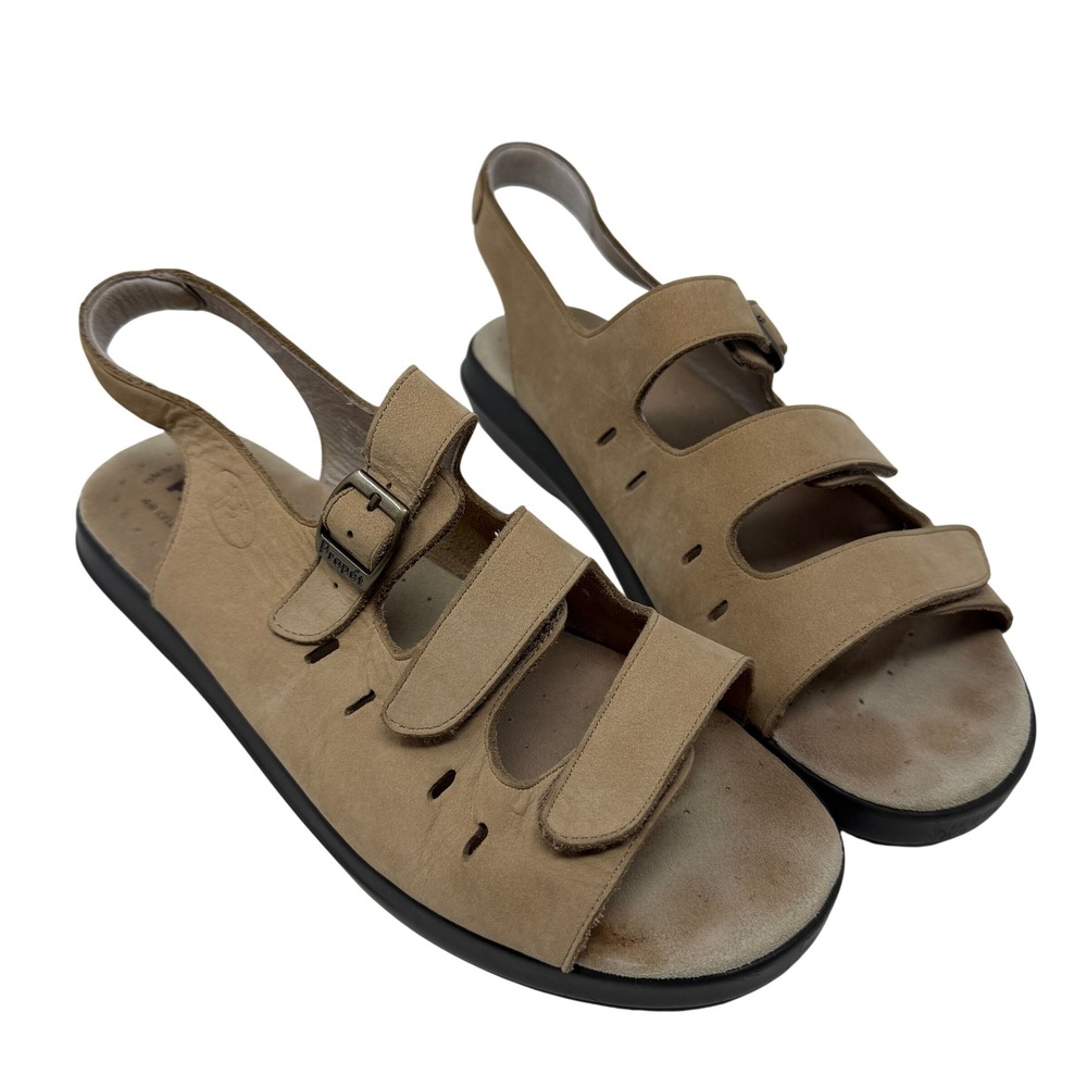 Propet W0001 Leather‎ Slingback Sandals Mens 13 Tan Nubuck Triple Strap Good